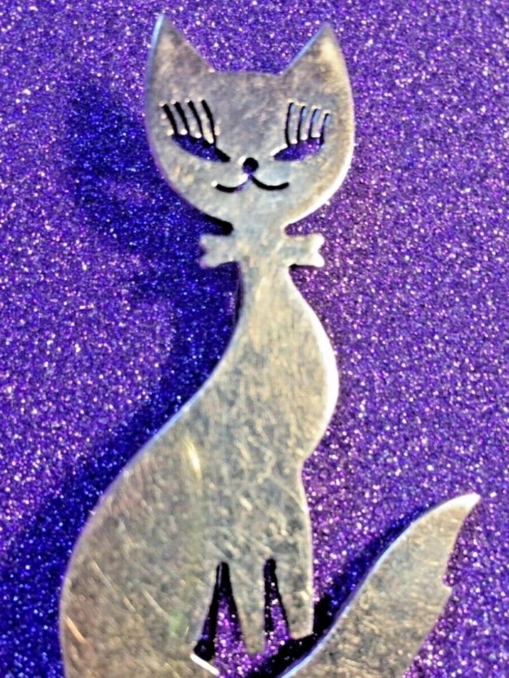 Cat Sitting Vintage Brooch Pin 925 Sterling Silver TAXCO Mexico 2.25" x 1.25"